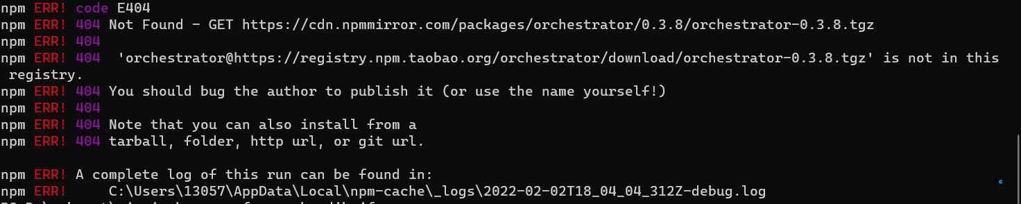 本地運(yùn)行pc端，npm install 報(bào)錯(cuò) e404 ,請(qǐng)問這個(gè)怎么解決??？？